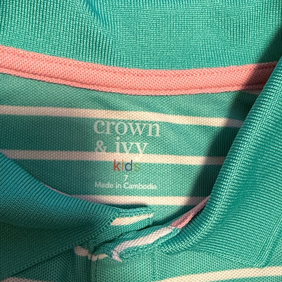 Crown & Ivy Boys Polo Shirts Lot - Blue & Green Striped Size 7 - Picture 8 of 9